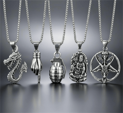 THE MEN THING Pack of 5 Alloy Pendants with 24 inch Stainless Steel Chains for Men & Boys