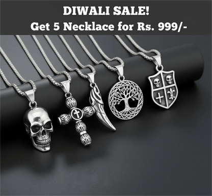 THE MEN THING Pack of 5 Alloy Pendants with 24 inch Stainless Steel Chains for Men & Boys