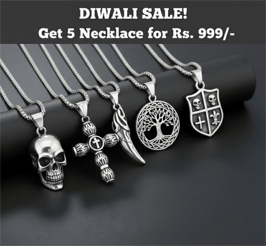 THE MEN THING Pack of 5 Alloy Pendants with 24 inch Stainless Steel Chains for Men & Boys