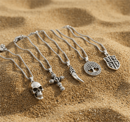 THE MEN THING Pack of 5 Alloy Pendants with 24 inch Stainless Steel Chains for Men & Boys