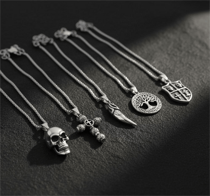 THE MEN THING Pack of 5 Alloy Pendants with 24 inch Stainless Steel Chains for Men & Boys