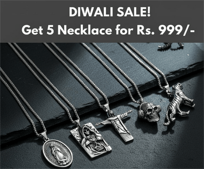 THE MEN THING Pack of 5 Alloy Pendants with 24 inch Stainless Steel Chains for Men & Boys