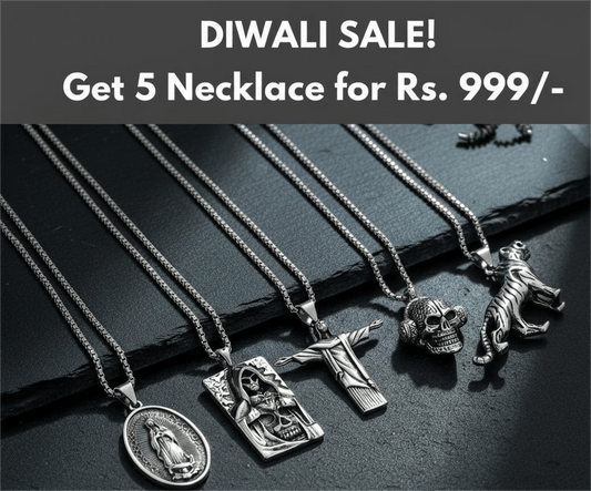 THE MEN THING Pack of 5 Alloy Pendants with 24 inch Stainless Steel Chains for Men & Boys