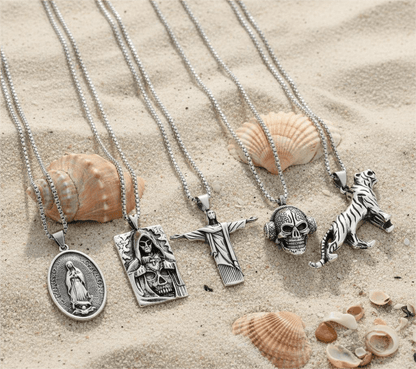 THE MEN THING Pack of 5 Alloy Pendants with 24 inch Stainless Steel Chains for Men & Boys