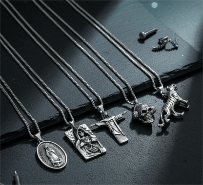 THE MEN THING Pack of 5 Alloy Pendants with 24 inch Stainless Steel Chains for Men & Boys