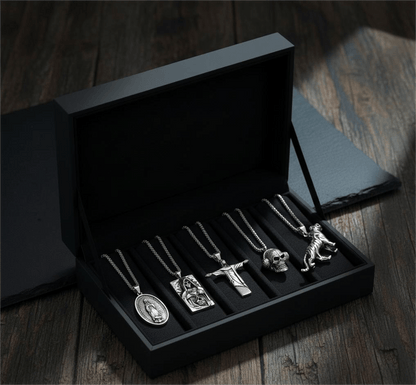 THE MEN THING Pack of 5 Alloy Pendants with 24 inch Stainless Steel Chains for Men & Boys