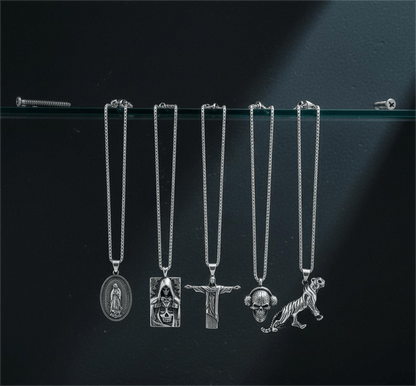 THE MEN THING Pack of 5 Alloy Pendants with 24 inch Stainless Steel Chains for Men & Boys