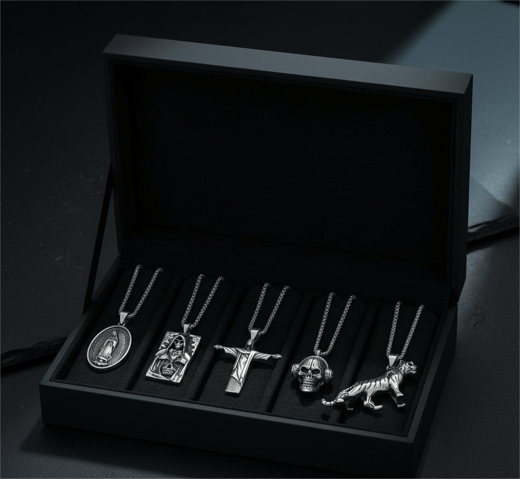 THE MEN THING Pack of 5 Alloy Pendants with 24 inch Stainless Steel Chains for Men & Boys