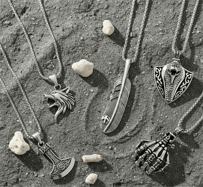 THE MEN THING Pack of 5 Alloy Pendants with 24 inch Stainless Steel Chains for Men & Boys