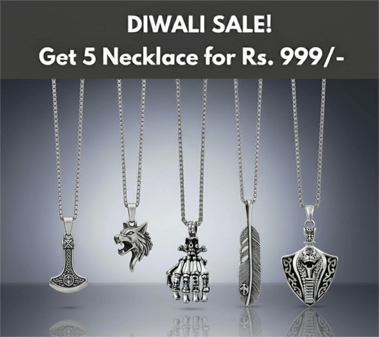 THE MEN THING Pack of 5 Alloy Pendants with 24 inch Stainless Steel Chains for Men & Boys