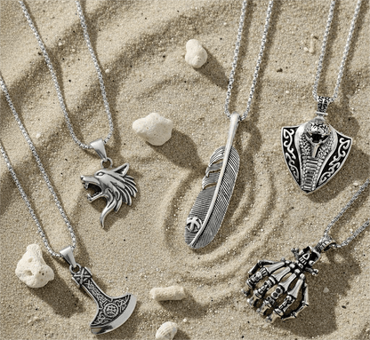 THE MEN THING Pack of 5 Alloy Pendants with 24 inch Stainless Steel Chains for Men & Boys