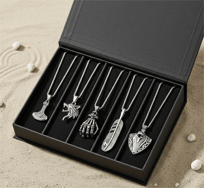 THE MEN THING Pack of 5 Alloy Pendants with 24 inch Stainless Steel Chains for Men & Boys