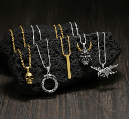 THE MEN THING Pack of 5 Alloy Pendants with 24 inch Stainless Steel Chains for Men & Boys