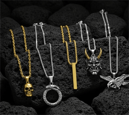 THE MEN THING Pack of 5 Alloy Pendants with 24 inch Stainless Steel Chains for Men & Boys