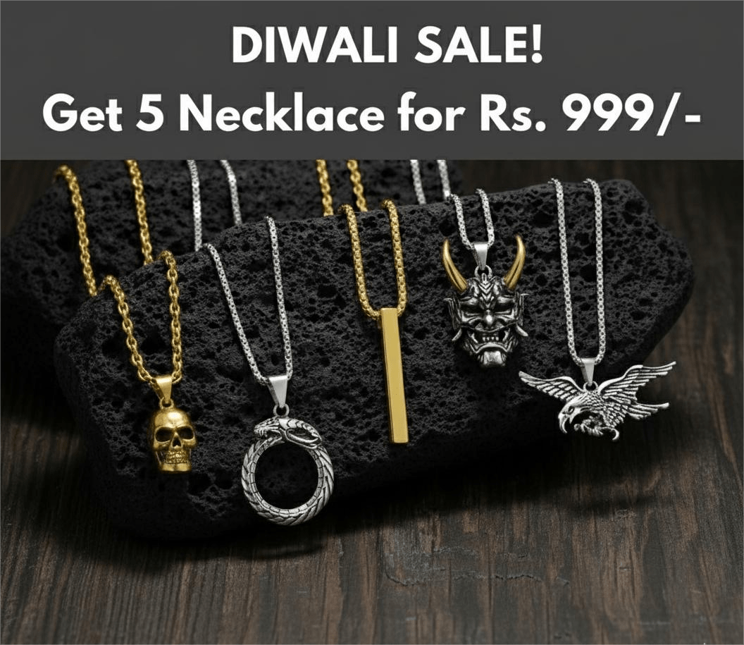 THE MEN THING Pack of 5 Alloy Pendants with 24 inch Stainless Steel Chains for Men & Boys