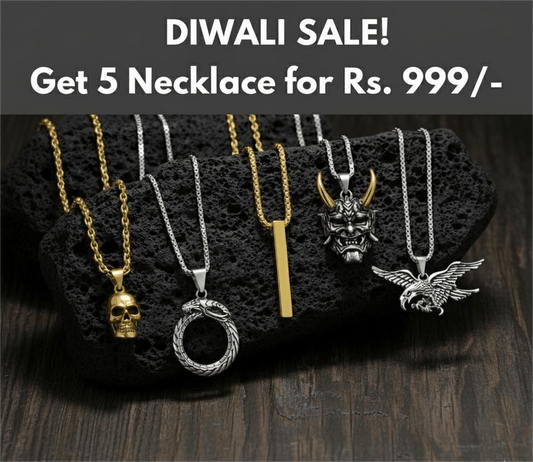 THE MEN THING Pack of 5 Alloy Pendants with 24 inch Stainless Steel Chains for Men & Boys