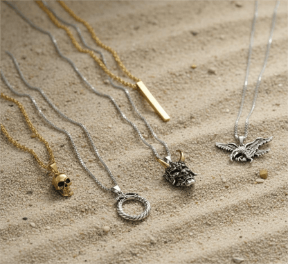 THE MEN THING Pack of 5 Alloy Pendants with 24 inch Stainless Steel Chains for Men & Boys