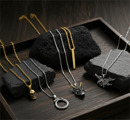 THE MEN THING Pack of 5 Alloy Pendants with 24 inch Stainless Steel Chains for Men & Boys