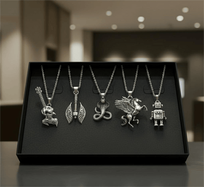 THE MEN THING Pack of 5 Alloy Pendants with 24 inch Stainless Steel Chains for Men & Boys