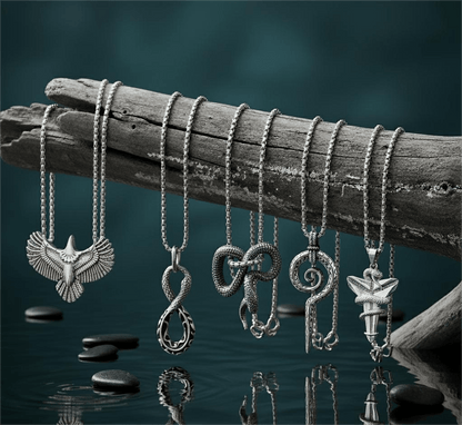 THE MEN THING Pack of 5 Alloy Pendants with 24 inch Stainless Steel Chains for Men & Boys