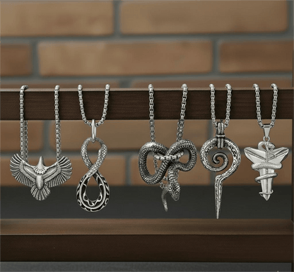 THE MEN THING Pack of 5 Alloy Pendants with 24 inch Stainless Steel Chains for Men & Boys