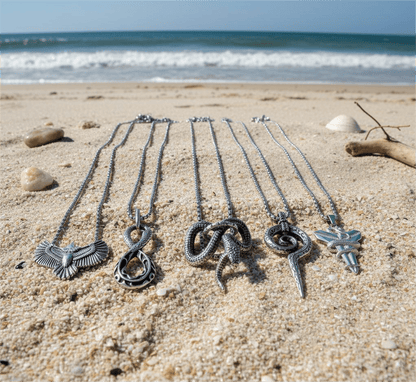 THE MEN THING Pack of 5 Alloy Pendants with 24 inch Stainless Steel Chains for Men & Boys
