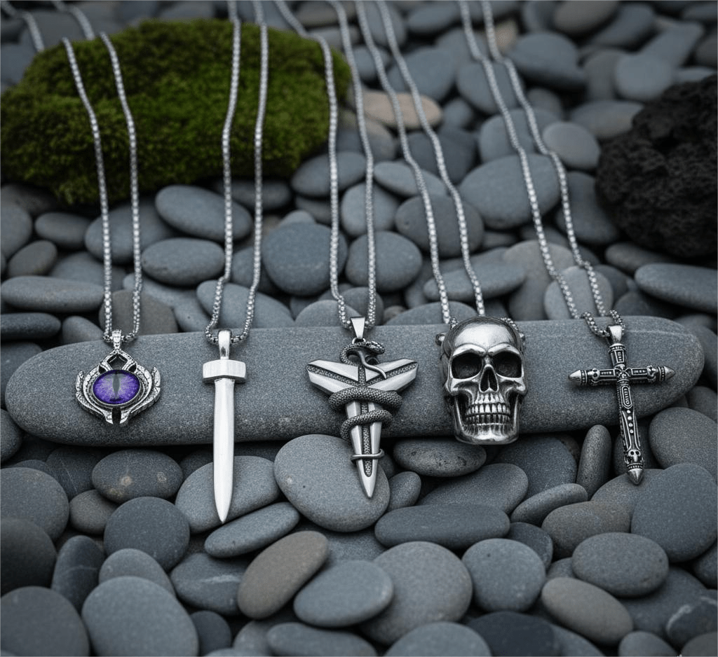 THE MEN THING Pack of 5 Alloy Pendants with 24 inch Stainless Steel Chains for Men & Boys