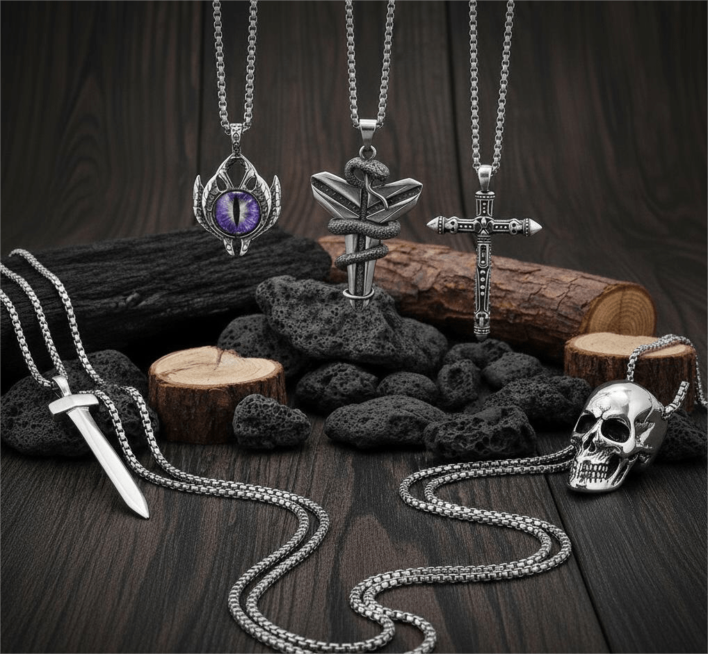 THE MEN THING Pack of 5 Alloy Pendants with 24 inch Stainless Steel Chains for Men & Boys