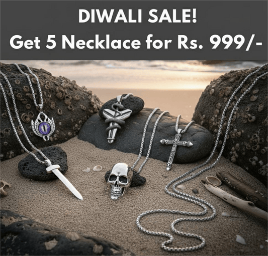 THE MEN THING Pack of 5 Alloy Pendants with 24 inch Stainless Steel Chains for Men & Boys
