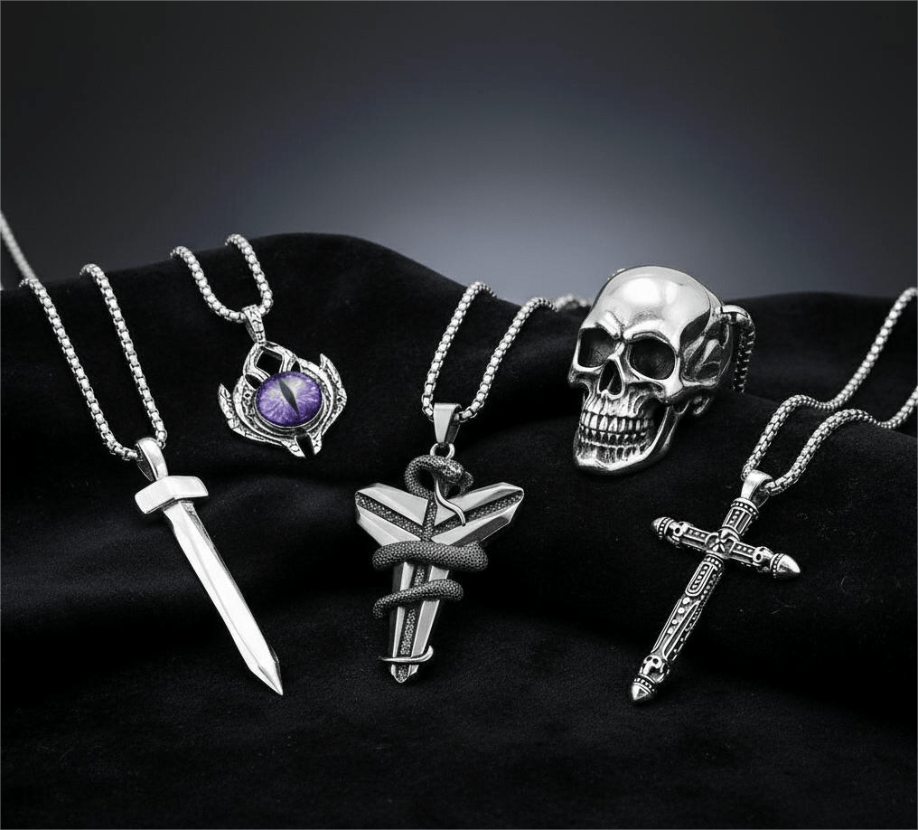 THE MEN THING Pack of 5 Alloy Pendants with 24 inch Stainless Steel Chains for Men & Boys