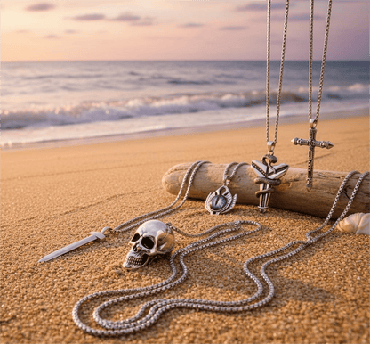 THE MEN THING Pack of 5 Alloy Pendants with 24 inch Stainless Steel Chains for Men & Boys