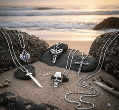THE MEN THING Pack of 5 Alloy Pendants with 24 inch Stainless Steel Chains for Men & Boys