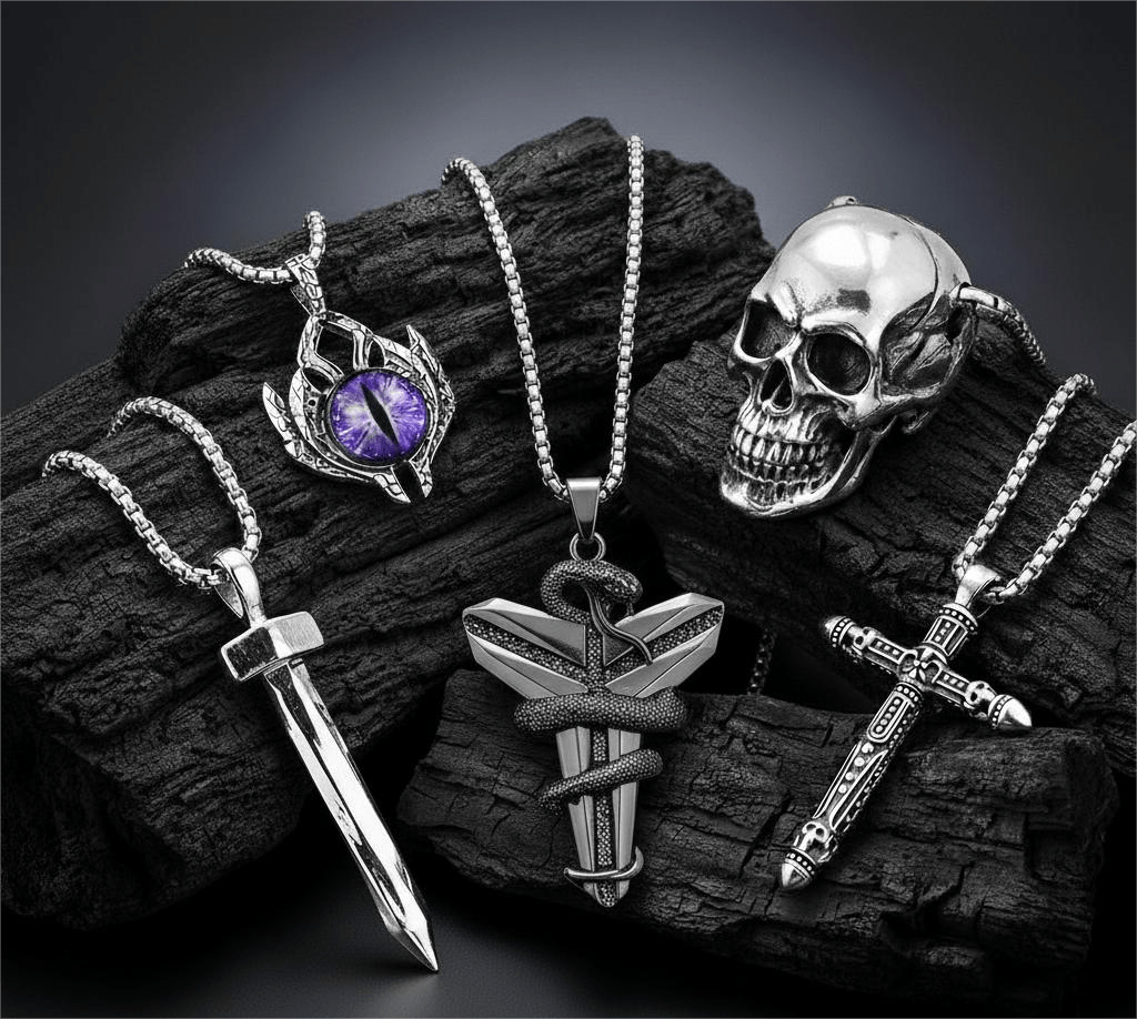 THE MEN THING Pack of 5 Alloy Pendants with 24 inch Stainless Steel Chains for Men & Boys