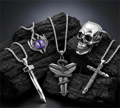 THE MEN THING Pack of 5 Alloy Pendants with 24 inch Stainless Steel Chains for Men & Boys