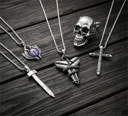 THE MEN THING Pack of 5 Alloy Pendants with 24 inch Stainless Steel Chains for Men & Boys