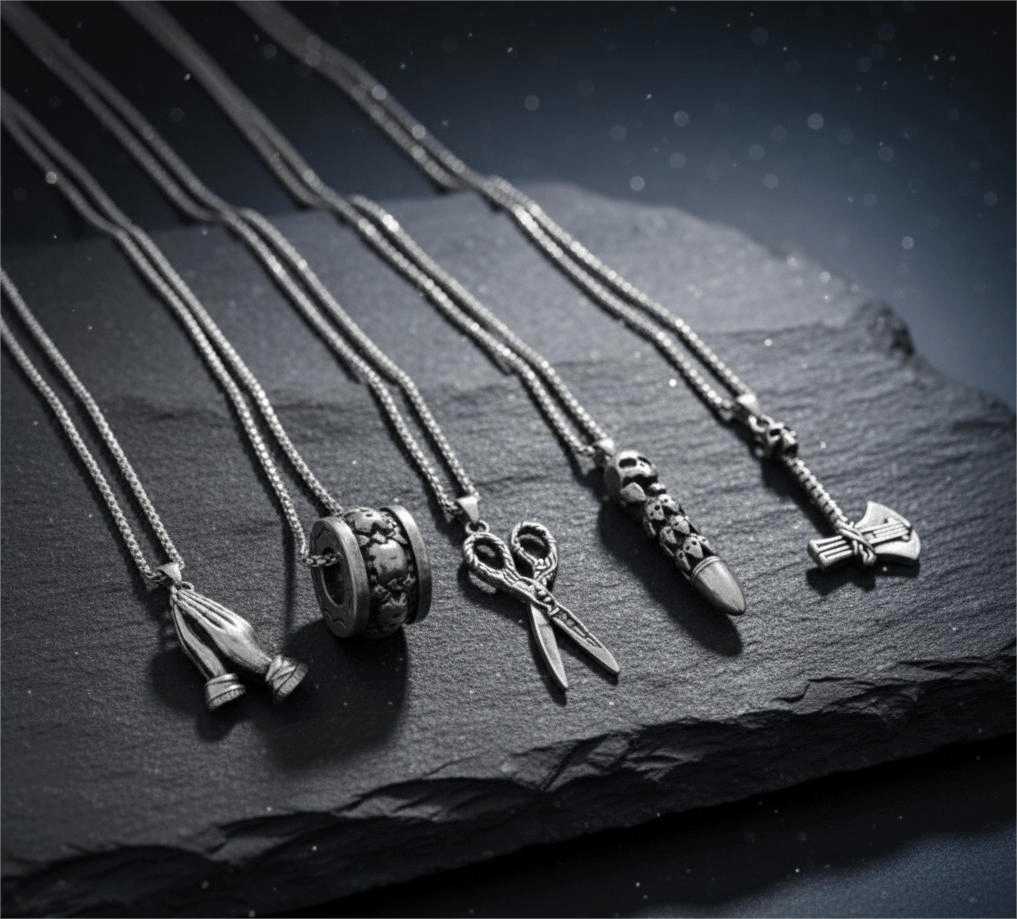 THE MEN THING Pack of 5 Alloy Pendants with 24 inch Stainless Steel Chains for Men & Boys