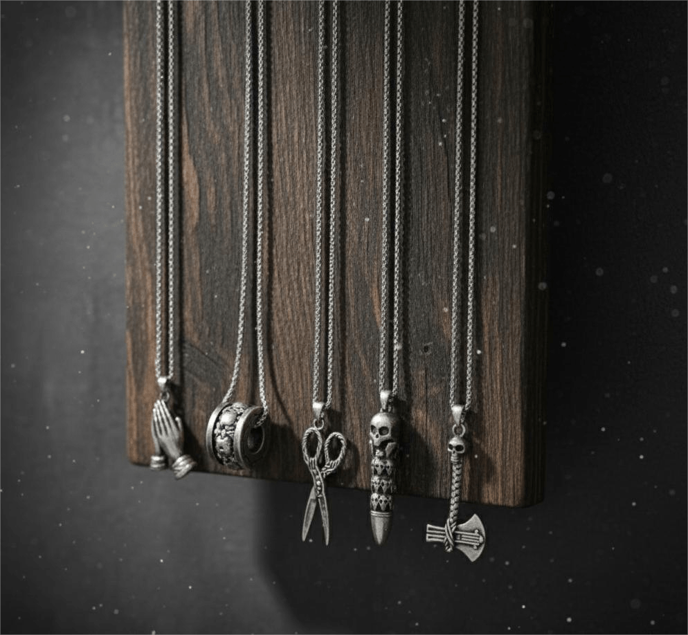 THE MEN THING Pack of 5 Alloy Pendants with 24 inch Stainless Steel Chains for Men & Boys