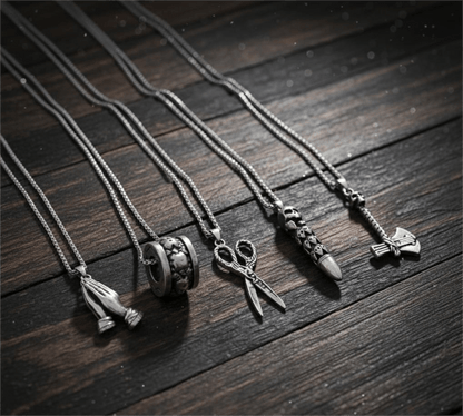 THE MEN THING Pack of 5 Alloy Pendants with 24 inch Stainless Steel Chains for Men & Boys