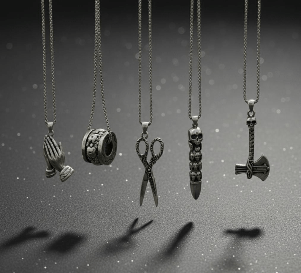 THE MEN THING Pack of 5 Alloy Pendants with 24 inch Stainless Steel Chains for Men & Boys