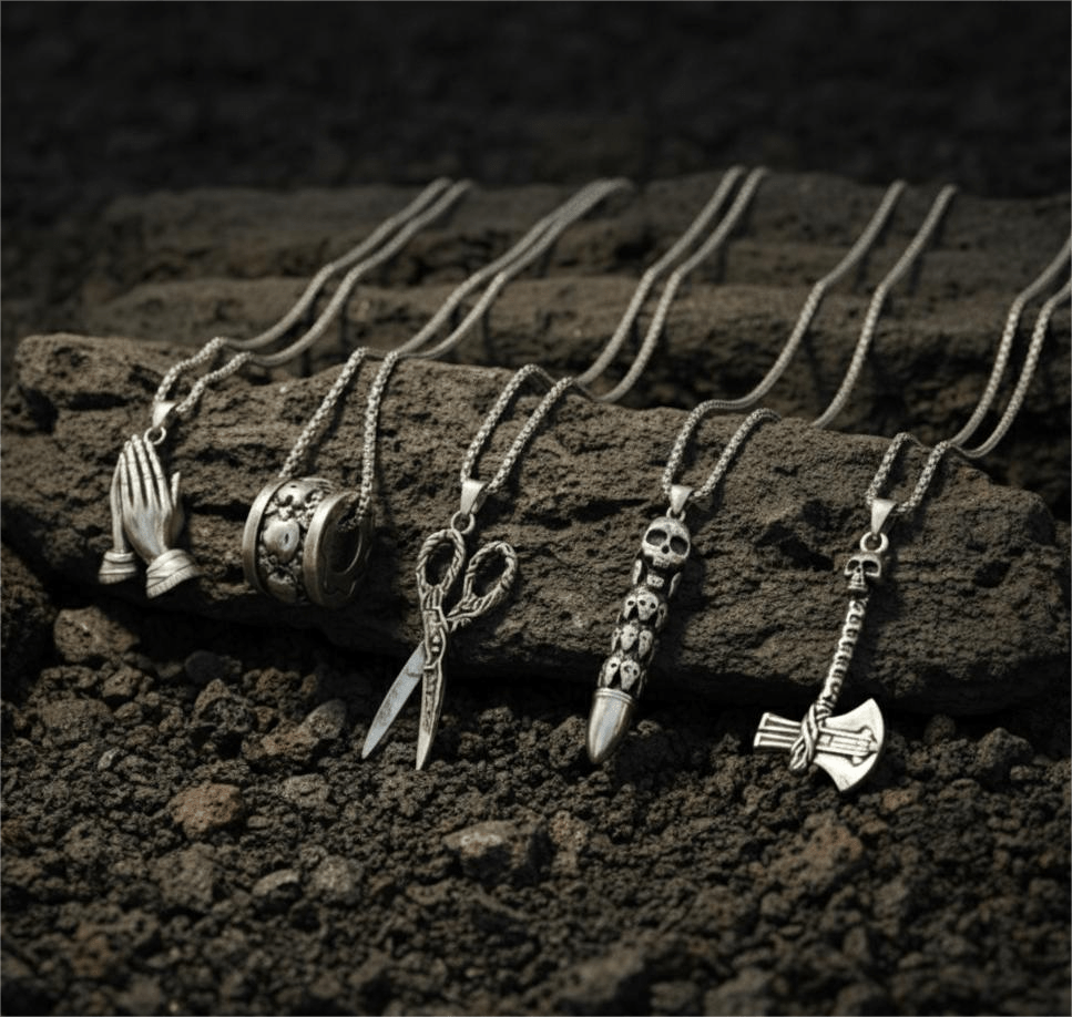 THE MEN THING Pack of 5 Alloy Pendants with 24 inch Stainless Steel Chains for Men & Boys