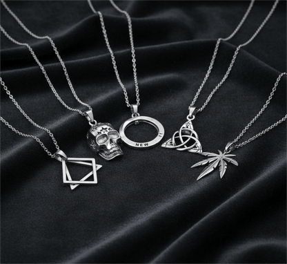 THE MEN THING Pack of 5 Alloy Pendants with 24 inch Stainless Steel Chains for Men & Boys