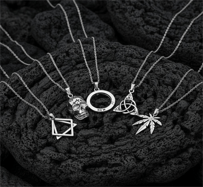 THE MEN THING Pack of 5 Alloy Pendants with 24 inch Stainless Steel Chains for Men & Boys