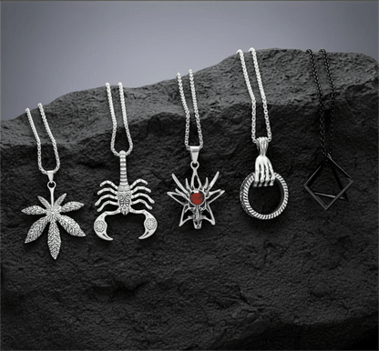 THE MEN THING Pack of 5 Alloy Pendants with 24 inch Stainless Steel Chains for Men & Boys