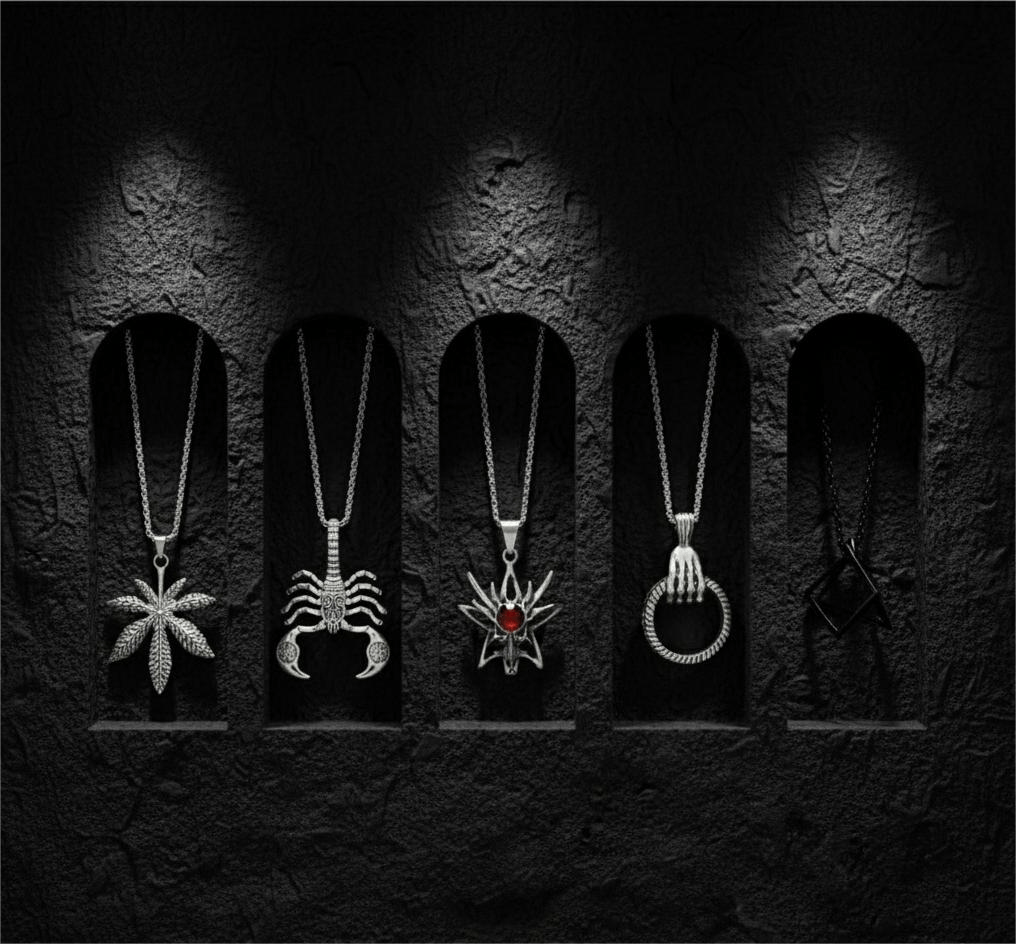 THE MEN THING Pack of 5 Alloy Pendants with 24 inch Stainless Steel Chains for Men & Boys