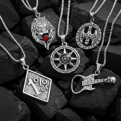 THE MEN THING Pack of 5 Alloy Pendants with 24 inch Stainless Steel Chains for Men & Boys