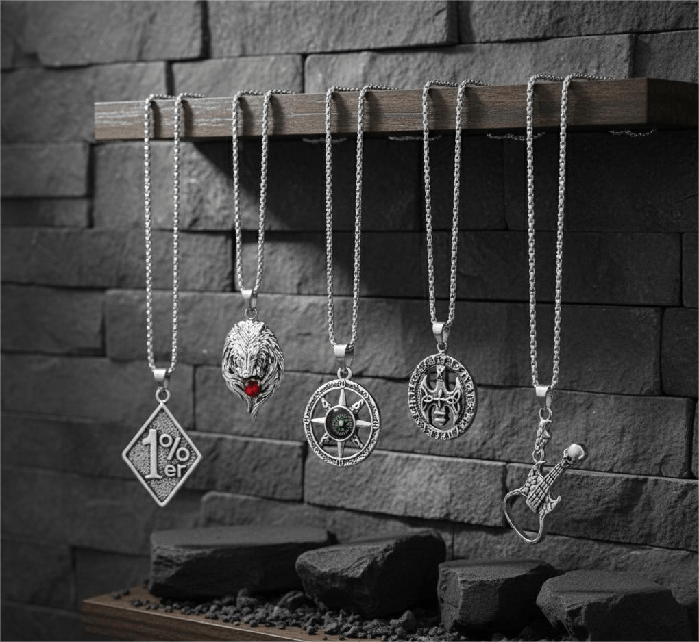 THE MEN THING Pack of 5 Alloy Pendants with 24 inch Stainless Steel Chains for Men & Boys