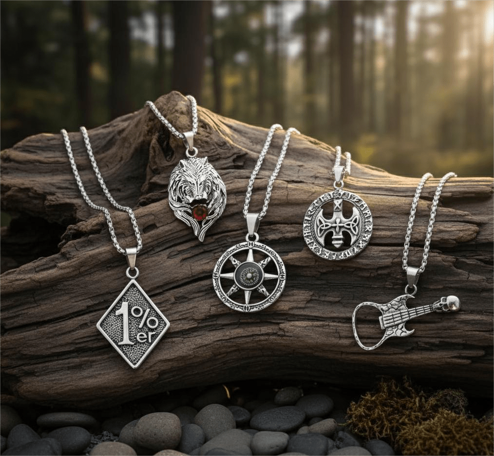 THE MEN THING Pack of 5 Alloy Pendants with 24 inch Stainless Steel Chains for Men & Boys