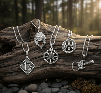 THE MEN THING Pack of 5 Alloy Pendants with 24 inch Stainless Steel Chains for Men & Boys