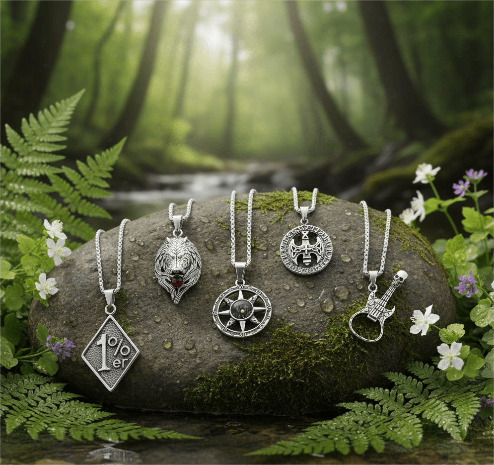 THE MEN THING Pack of 5 Alloy Pendants with 24 inch Stainless Steel Chains for Men & Boys