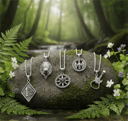 THE MEN THING Pack of 5 Alloy Pendants with 24 inch Stainless Steel Chains for Men & Boys